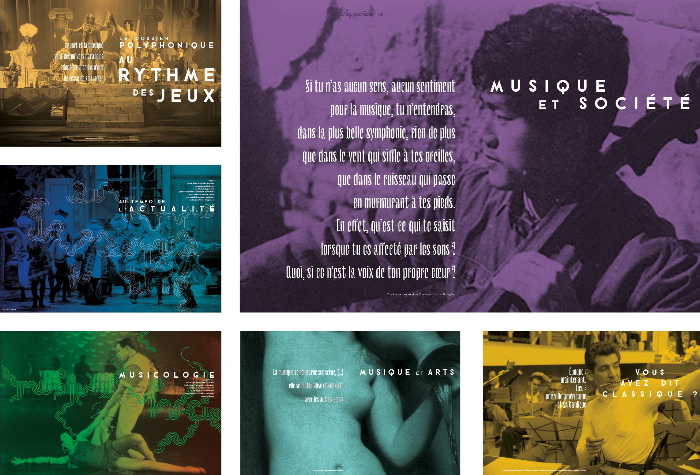 	Revue Polyphonies, musique classique, revue de musique classique,	Design graphique, mise en page, typographie, direction artistique,	Studio de design graphique, Paris,	Agencements graphiques	